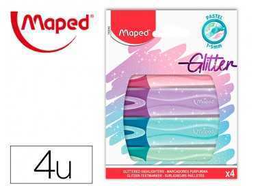 Rotulador maped fluorescente peps pastel con glitter estuche de 4 unidades colores surtidos