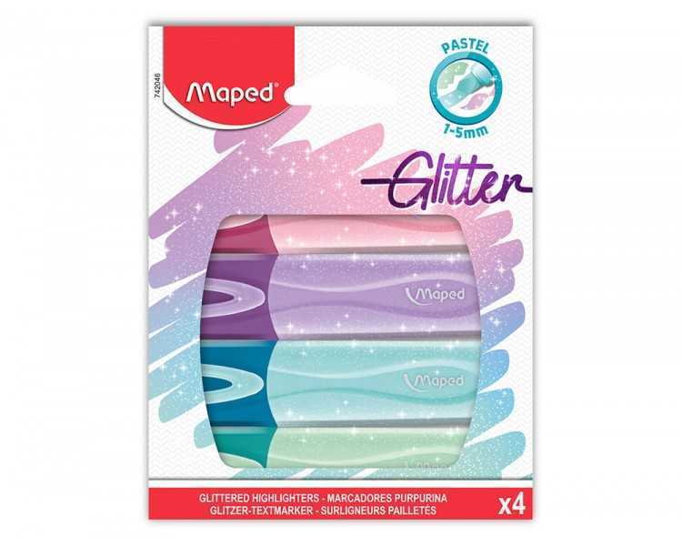 Rotulador maped fluorescente peps pastel con glitter estuche de 4 unidades colores surtidos