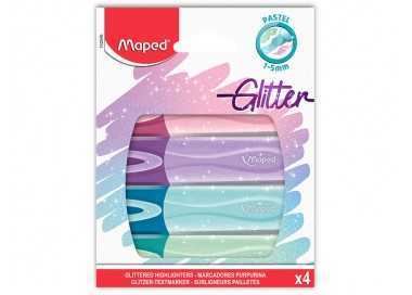 Rotulador maped fluorescente peps pastel con glitter estuche de 4 unidades colores surtidos Rotulador maped fluorescente peps pastel con glitter estuche de 4 unidades colores surtidos