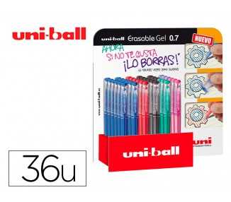 Rotulador uni-ball roller uf-222 tinta gel borrable 0,7 mm expositor de 36 unidades colores surtidos