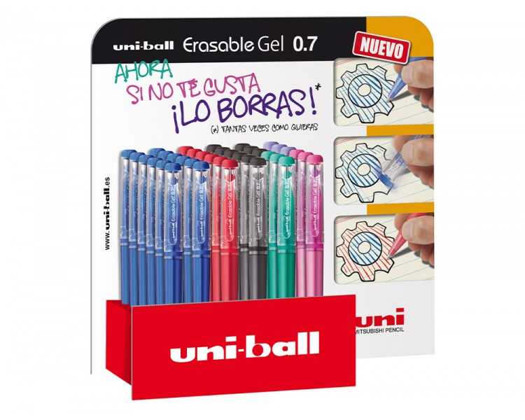 Rotulador uni-ball roller uf-222 tinta gel borrable 0,7 mm expositor de 36 unidades colores surtidos
