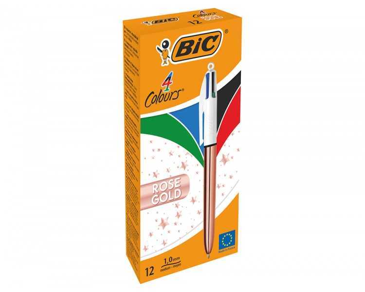 Boligrafo bic cuatro colores shine oro rosa punta de 1 mm
