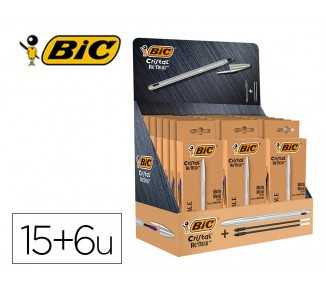 Boligrafo bic cristal renew 21 expositor 15 unidades azul + 6 negro regalo 50 bic cristal azul