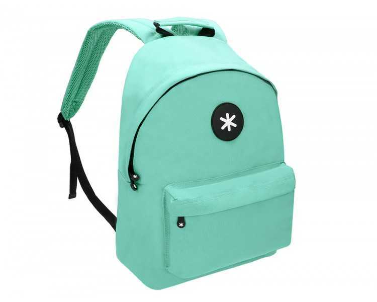 Cartera antartik mochila con asa y bolsillos con cremallera color verde menta 310x160x410 mm