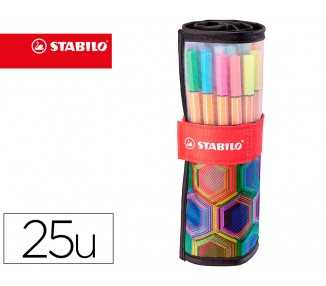 Rotulador stabilo punta de fibra point 88 art estuche rollerset de 25 unidades colores surtidos