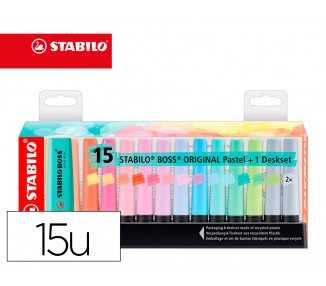 Rotulador stabilo boss fluorescente 70 pastel deskset estuche de 15 unidades colores surtidos
