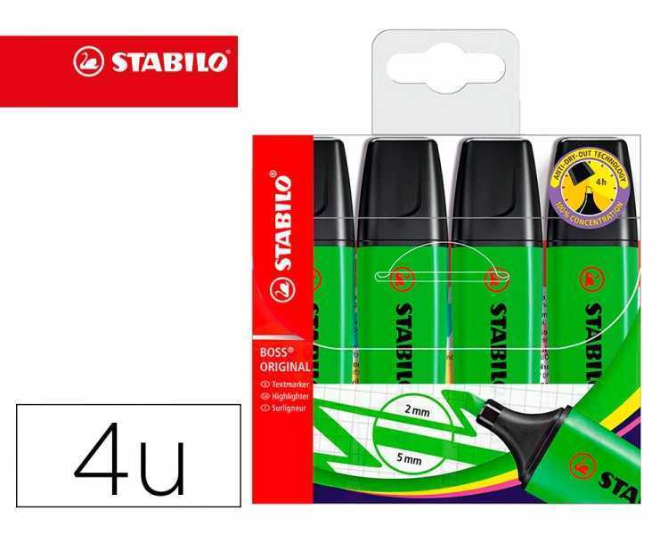 Rotulador stabilo boss fluorescente 70 verde estuche de 4 unidades