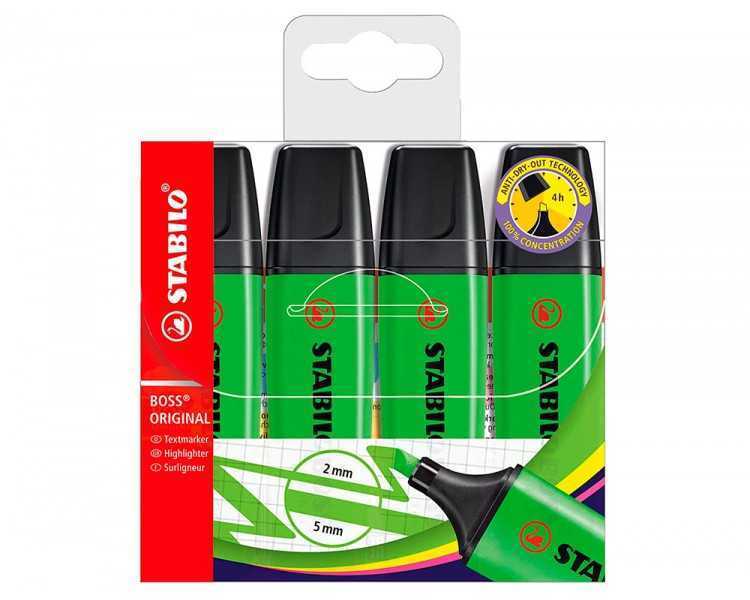 Rotulador stabilo boss fluorescente 70 verde estuche de 4 unidades