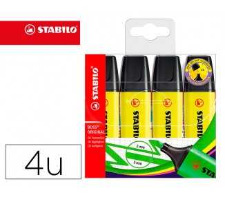 Rotulador stabilo boss fluorescente 70 amarillo estuche de 4 unidades