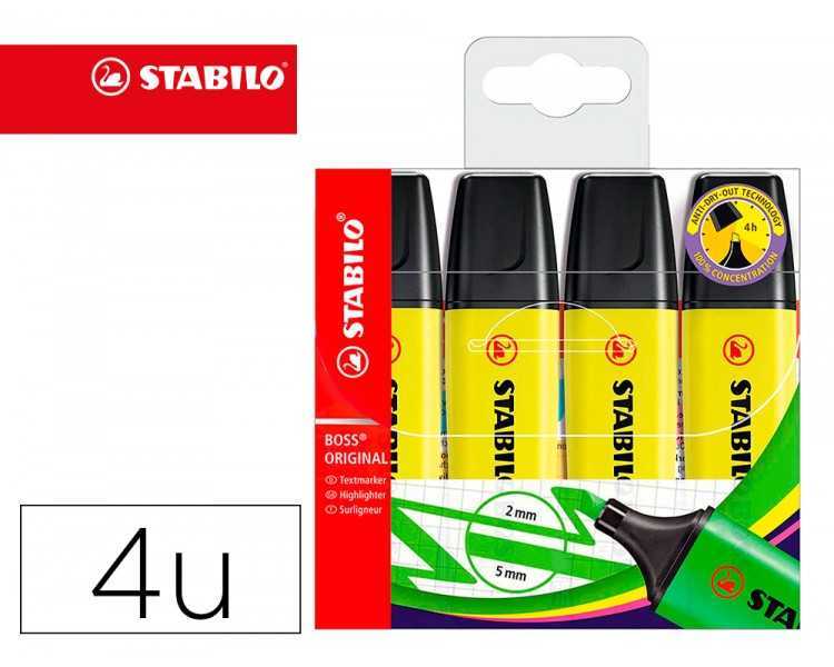Rotulador stabilo boss fluorescente 70 amarillo estuche de 4 unidades