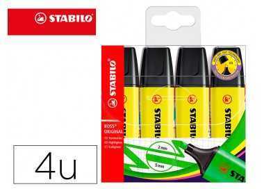 Rotulador stabilo boss fluorescente 70 amarillo estuche de 4 unidades