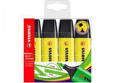 Rotulador stabilo boss fluorescente 70 amarillo estuche de 4 unidades