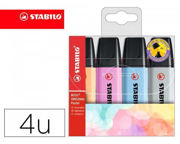 Rotulador stabilo boss fluorescente 70 pastel estuche de 4 unidades colores