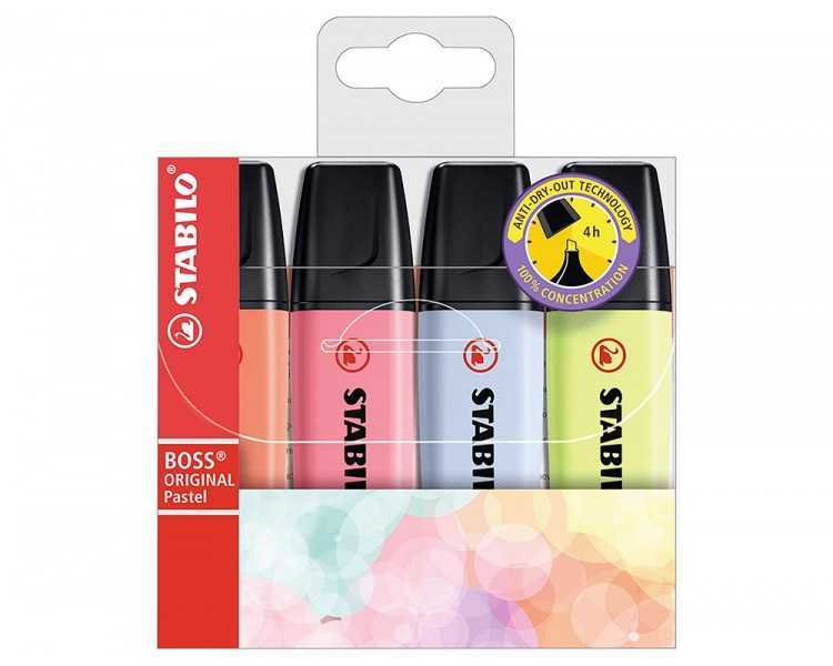 Rotulador stabilo boss fluorescente 70 pastel estuche de 4 unidades colores