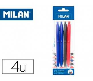 Boligrafo milan p1 retractil 1 mm touch blister de 4 unidades colores surtidos