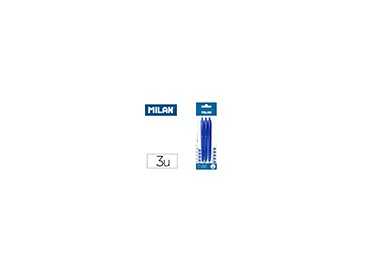 Boligrafo milan p1 retractil 1 mm touch azul blister de 3 unidades
