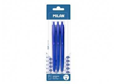 Boligrafo milan p1 retractil 1 mm touch azul blister de 3 unidades