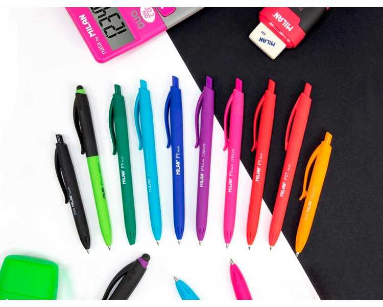 Boligrafo milan p1 retractil 1 mm touch azul blister de 3 unidades