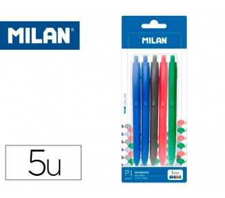 Boligrafo milan p1 retractil 1 mm touch blister de 5 unidades colores surtidos