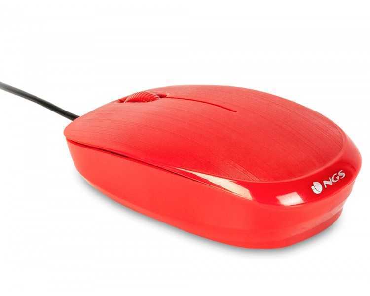 Raton ngs wired flame optico con cable 1000 dpi ambidiestros usb color rojo