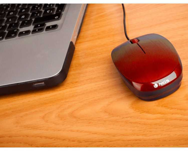 Raton ngs wired flame optico con cable 1000 dpi ambidiestros usb color rojo
