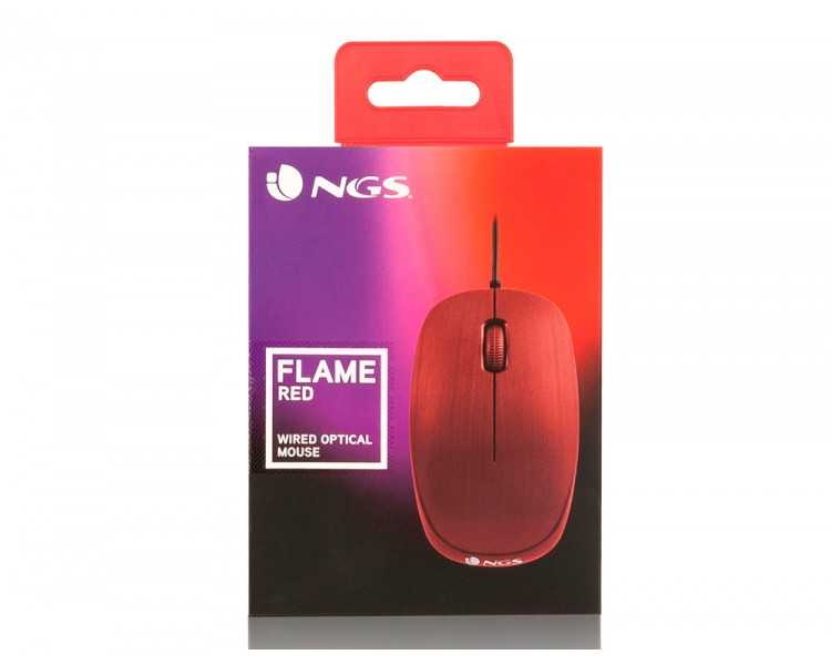 Raton ngs wired flame optico con cable 1000 dpi ambidiestros usb color rojo
