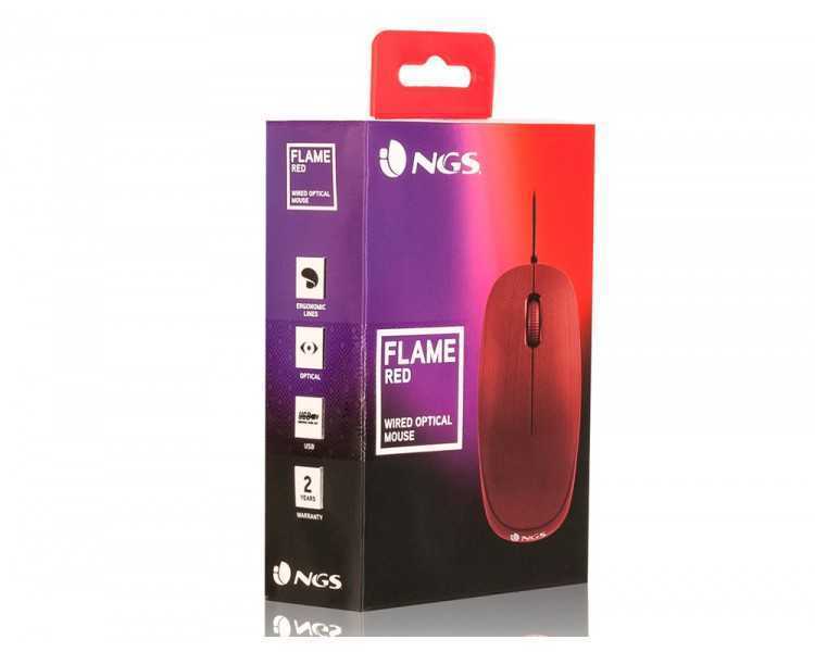 Raton ngs wired flame optico con cable 1000 dpi ambidiestros usb color rojo