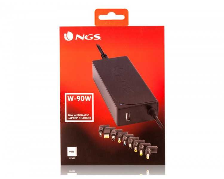 Adaptador de corriente ngs automatic 90w con 9 adaptadores y salida usb 2a