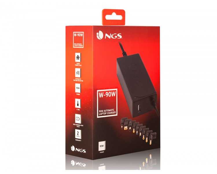 Adaptador de corriente ngs automatic 90w con 9 adaptadores y salida usb 2a