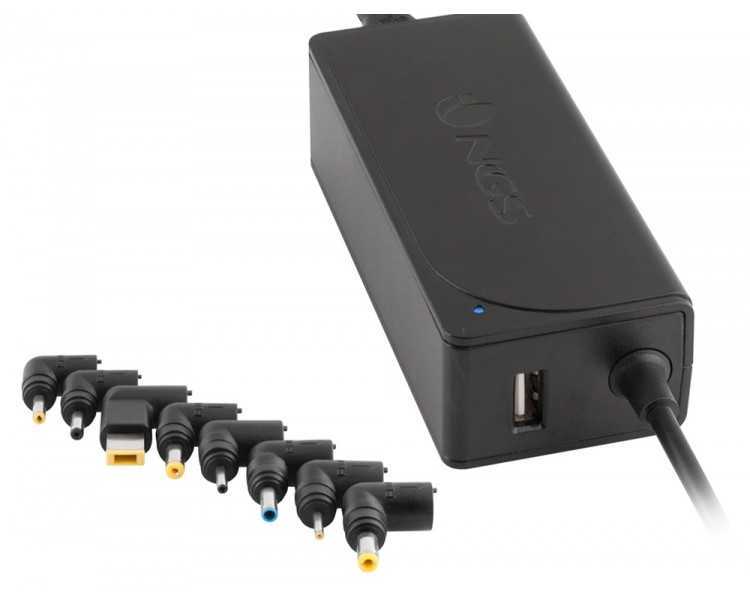 Adaptador de corriente ngs automatic 45w con 8 adaptadores y salida usb 2a