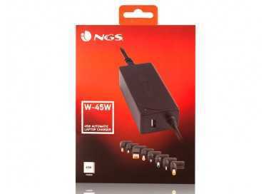 Adaptador de corriente ngs automatic 45w con 8 adaptadores y salida usb 2a