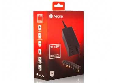 Adaptador de corriente ngs automatic 45w con 8 adaptadores y salida usb 2a
