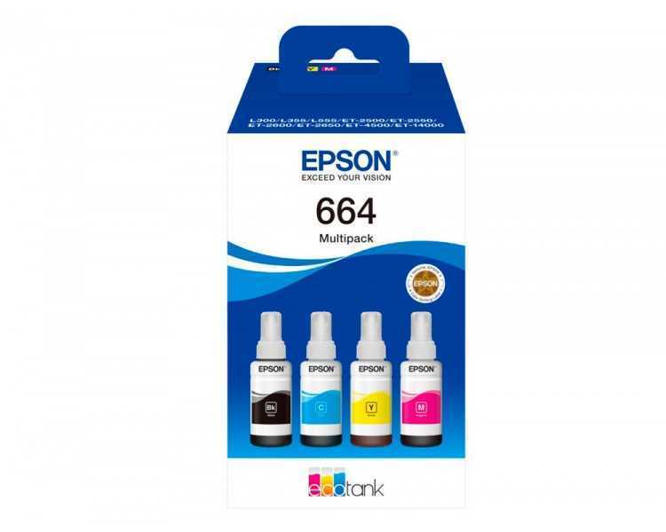 Ink-epson /664 4 clr multipack (bk / c / m / y) ecotank l300 / l355 / l555 / et-2500 / et-2550 / et-2600 /