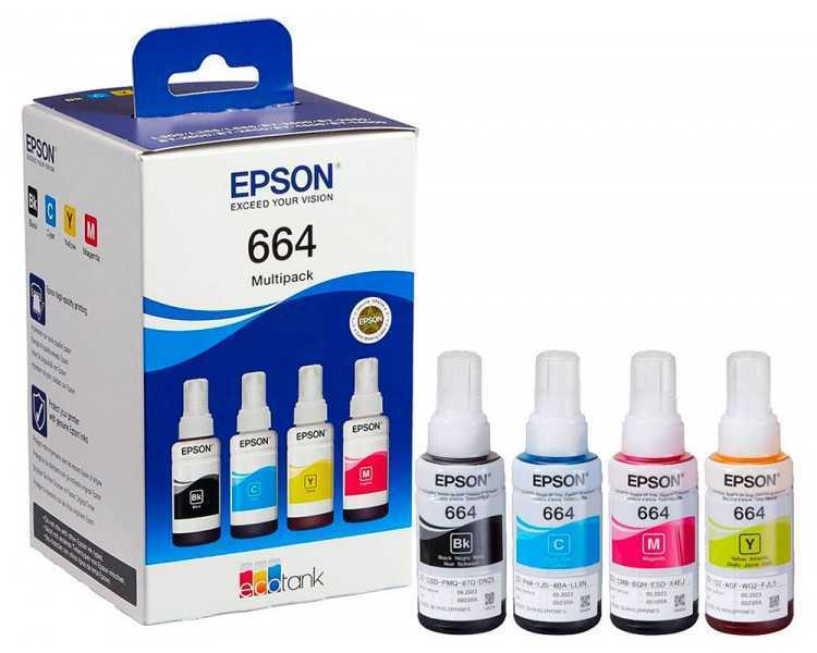 Ink-epson /664 4 clr multipack (bk / c / m / y) ecotank l300 / l355 / l555 / et-2500 / et-2550 / et-2600 /