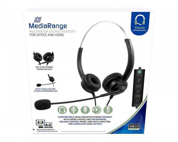 Auricular mediarange biaural diadema con microfono cable 2 mt