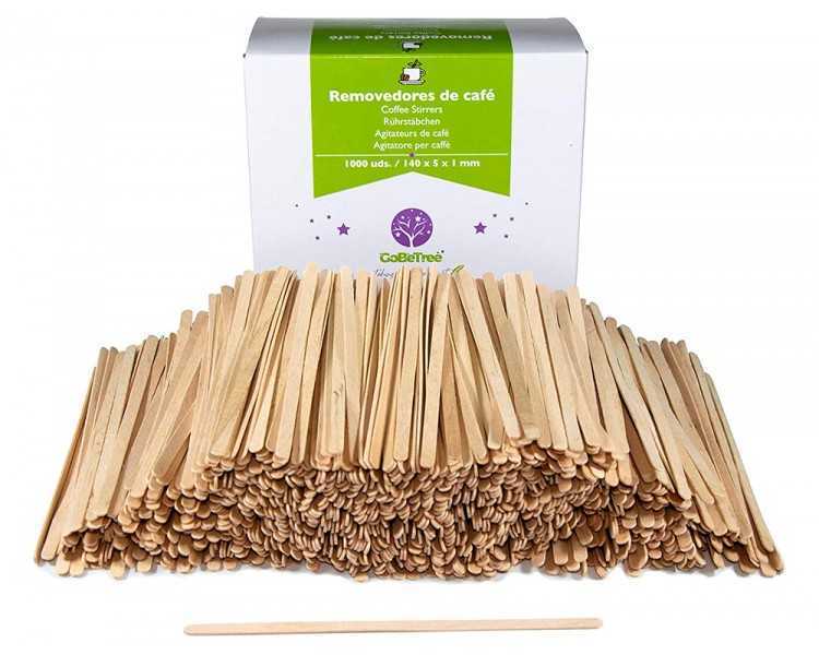 Paletina agitadora de madera 14 cm para el cafe con funda individual bolsa de 1000 unidades