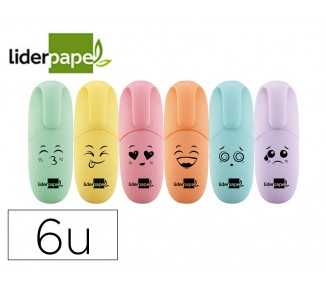 Rotulador liderpapel mini fluorescente pastel punta biselada estuche de 6 unidades colores surtidos