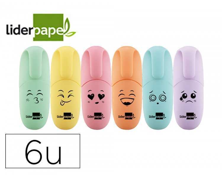 Rotulador liderpapel mini fluorescente pastel punta biselada estuche de 6 unidades colores surtidos