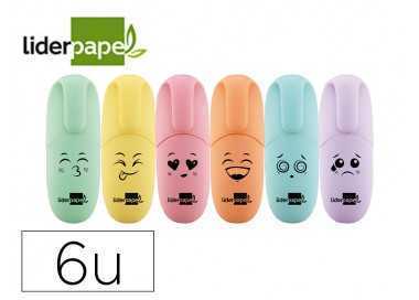 Rotulador liderpapel mini fluorescente pastel punta biselada estuche de 6 unidades colores surtidos
