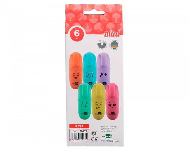 Rotulador liderpapel mini fluorescente pastel punta biselada estuche de 6 unidades colores surtidos