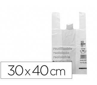 Bolsa camiseta reciclada 70% blanca 50 mc 30x40 cm apta legislacion de bolsas 2021