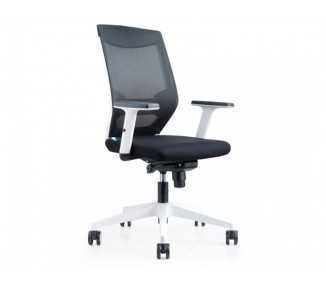 Silla rocada de oficina con brazos regulables y respaldo malla negro tapizada en tela ignifuga negro color blanco