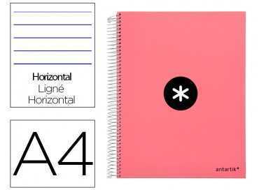 Cuaderno espiral a4 micro antartik tapa forrada 120h 90 gr horizontal 5 bandas 4 taladros color coral