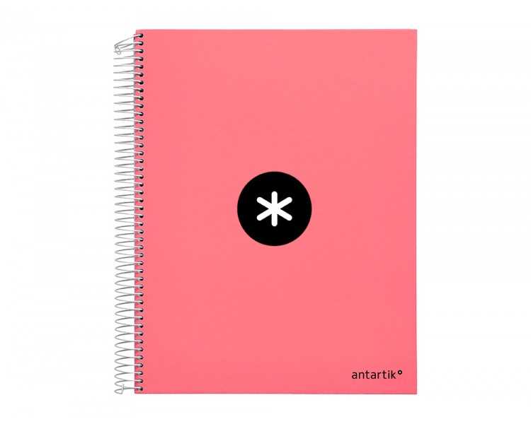 Cuaderno espiral a4 micro antartik tapa forrada 120h 90 gr horizontal 5 bandas 4 taladros color coral