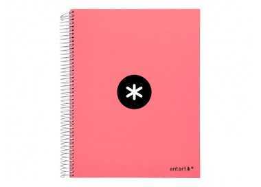Cuaderno espiral a4 micro antartik tapa forrada 120h 90 gr horizontal 5 bandas 4 taladros color coral