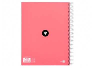 Cuaderno espiral a4 micro antartik tapa forrada 120h 90 gr horizontal 5 bandas 4 taladros color coral