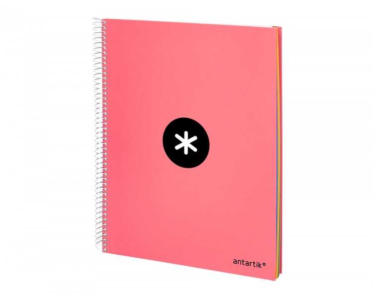 Cuaderno espiral a4 micro antartik tapa forrada 120h 90 gr horizontal 5 bandas 4 taladros color coral