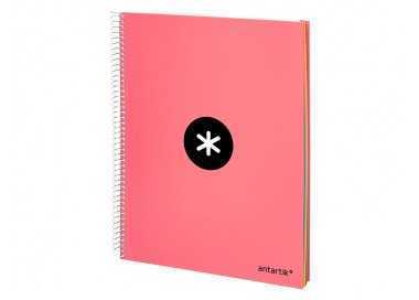 Cuaderno espiral a4 micro antartik tapa forrada 120h 90 gr horizontal 5 bandas 4 taladros color coral