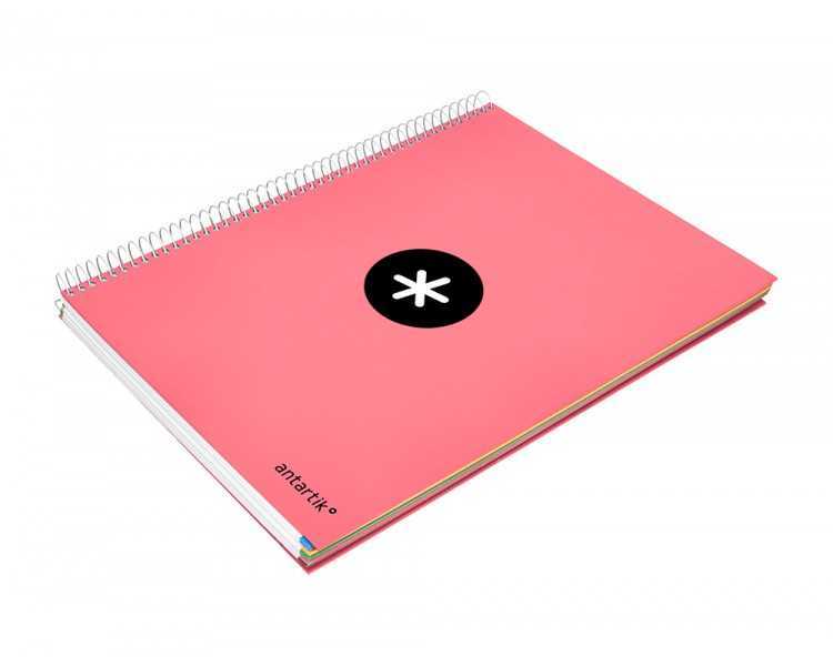 Cuaderno espiral a4 micro antartik tapa forrada 120h 90 gr horizontal 5 bandas 4 taladros color coral