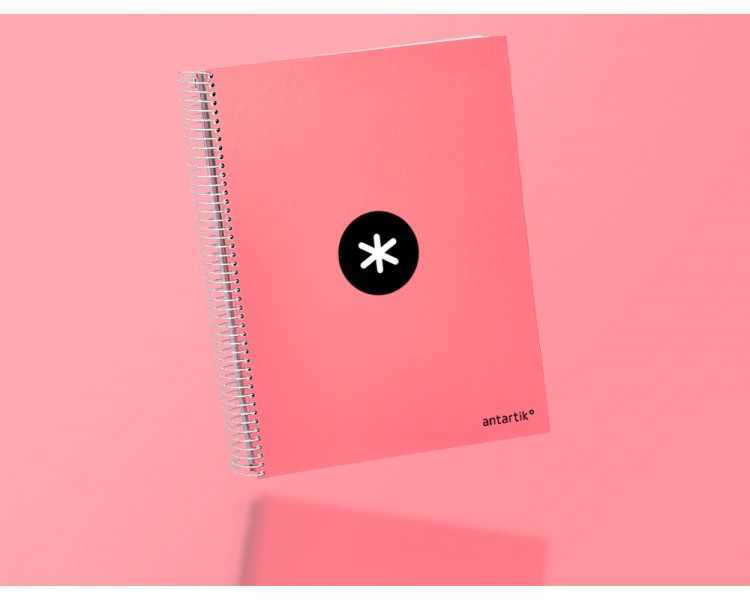 Cuaderno espiral a4 micro antartik tapa forrada 120h 90 gr horizontal 5 bandas 4 taladros color coral